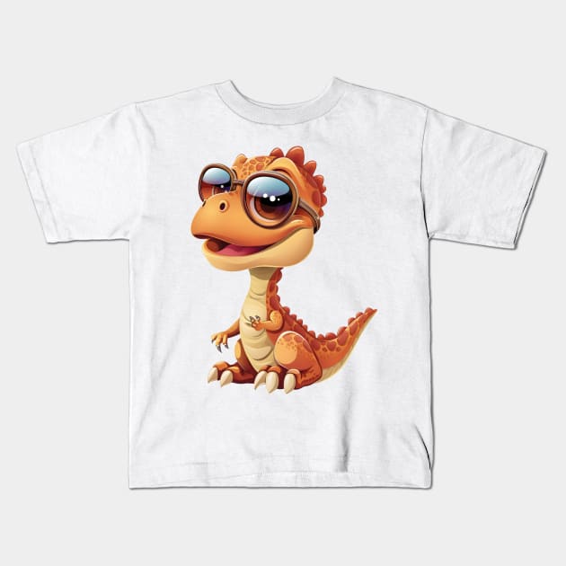 Cute Little Dinosaur Kids T-Shirt by Obotan Mmienu